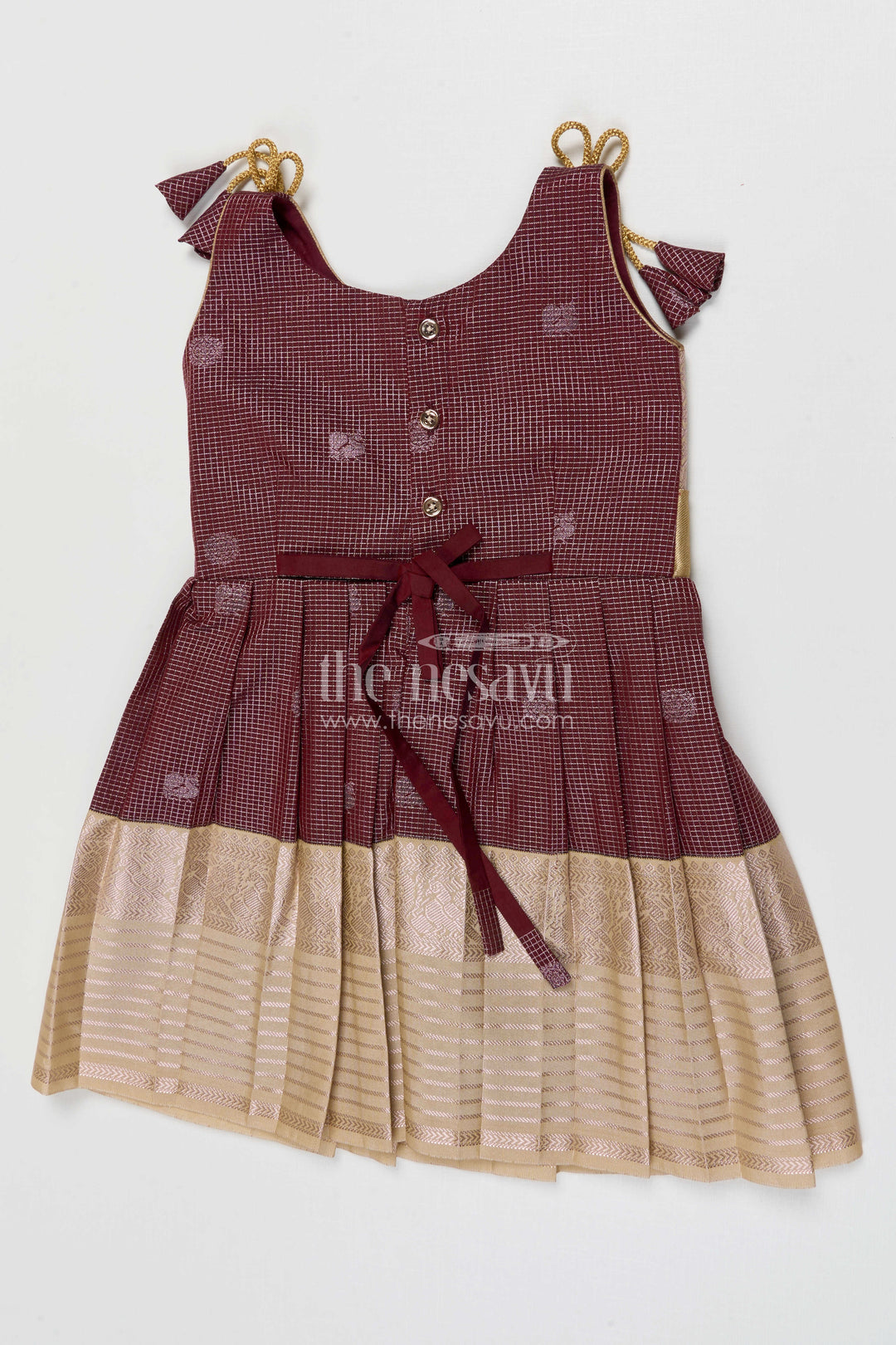 The Nesavu Girls Kanchi Silk Frock Girls Kanchi Silk Frock Weddings and Traditional Events Nesavu Nesavu Girls Kanchi Silk Frock Saree Inspired Design For Weddings And Festive Occasions