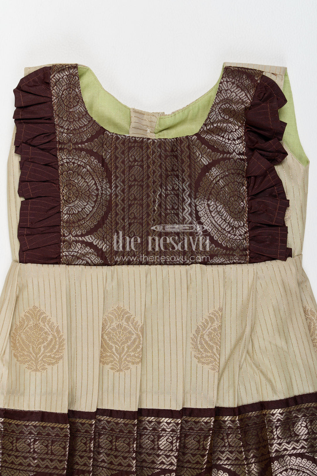 The Nesavu Girls Kanchi Silk Frock Girls Kanchi Silk Frock with Jacquard Weave for Family Functions Nesavu Nesavu Girls Kanchi Silk Frock With Jacquard Weave For Weddings