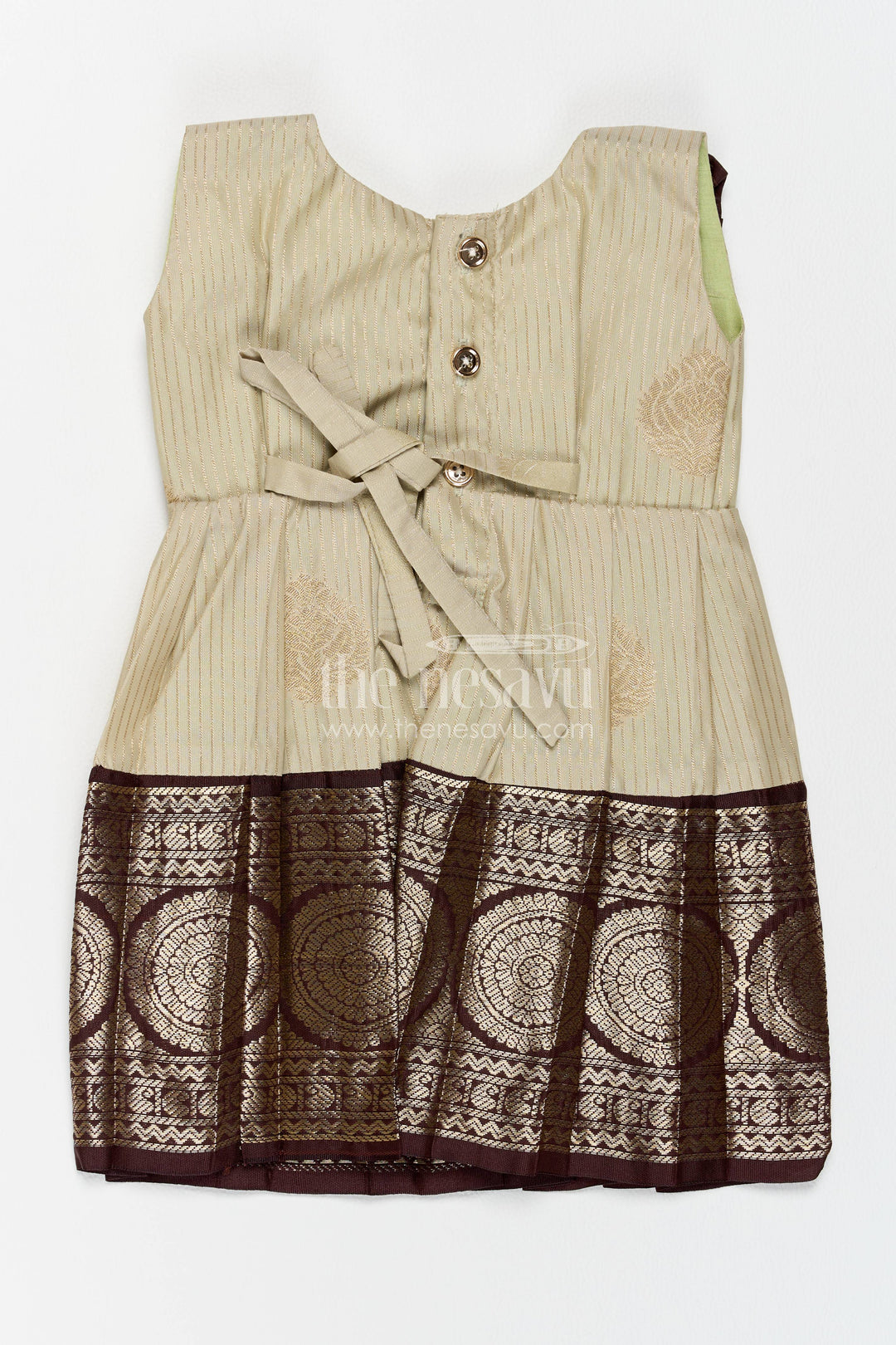 The Nesavu Girls Kanchi Silk Frock Girls Kanchi Silk Frock with Jacquard Weave for Family Functions Nesavu Nesavu Girls Kanchi Silk Frock With Jacquard Weave For Weddings