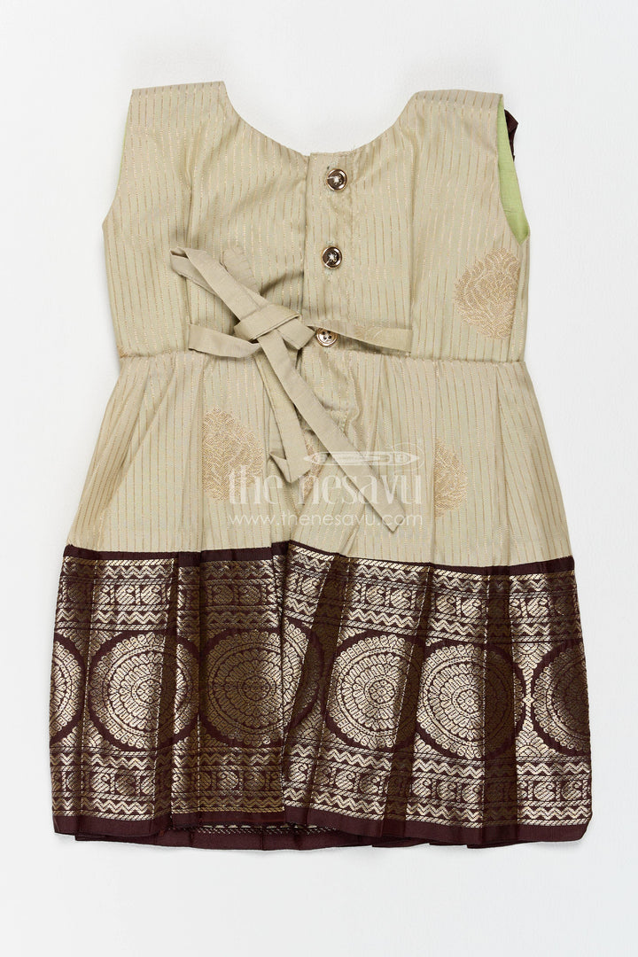 The Nesavu Girls Kanchi Silk Frock Girls Kanchi Silk Frock with Jacquard Weave for Family Functions Nesavu Nesavu Girls Kanchi Silk Frock With Jacquard Weave For Weddings