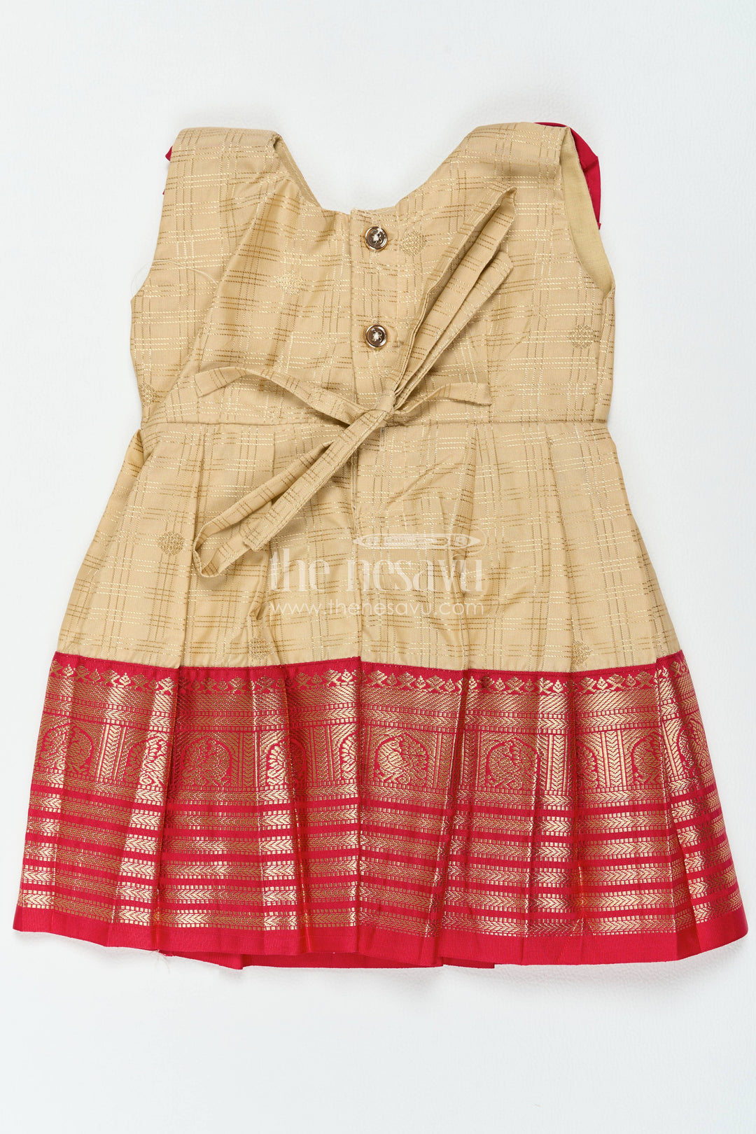The Nesavu Girls Kanchi Silk Frock Girls Kanchi Silk Frock with Smart Tailoring for Family Functions Nesavu 10 (NB) / Cream / Silk Blend KSF098CB-10 Nesavu Girls Kanchi Silk Frock In Cream For Parties And Memorable KSF098CB-10