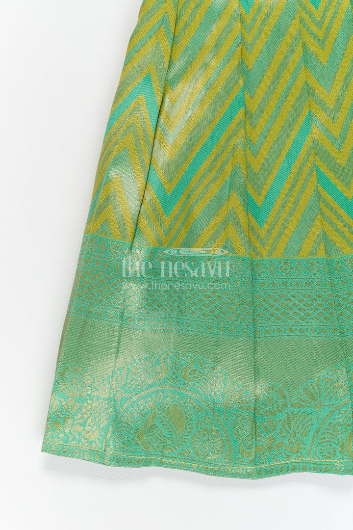 The Nesavu Girls Kanchi Silk Frock Girls Kanchi Silk Frock with Woven Texture for Family Functions Nesavu Nesavu Girls Kanchi Silk Frock In Green For Special Functions