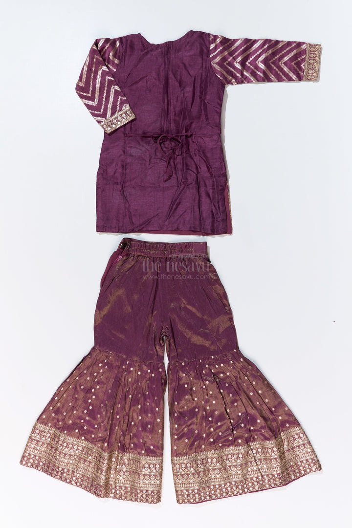 The Nesavu Girls Sharara / Plazo Set Girls Kurta Sharara Set with Heavy Embroidery and Elegant Dupatta for Festive Wear Nesavu Nesavu Girls Kurta Sharara Set Heavy Embroidery Elegant Dupatta Festive Wear