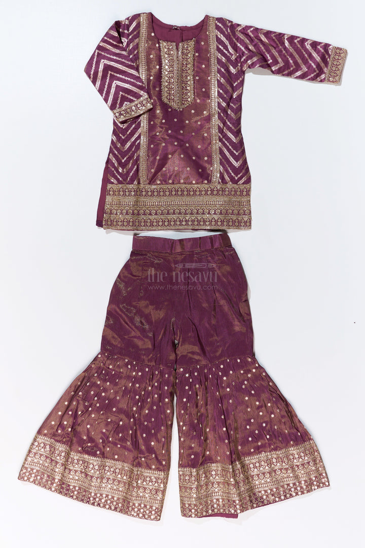 The Nesavu Girls Sharara / Plazo Set Girls Kurta Sharara Set with Heavy Embroidery and Elegant Dupatta for Festive Wear Nesavu Nesavu Girls Kurta Sharara Set Heavy Embroidery Elegant Dupatta Festive Wear