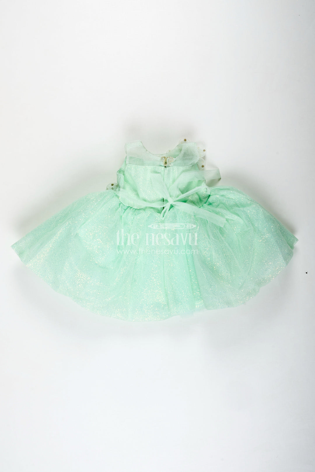 The Nesavu Girls Fancy Party Frock Girls Lace Party Dress Elegant Outfit For Celebrations Nesavu Nesavu Mint Green Lace Girls Party Frock Glitter Tulle Floral Appliqu Detailing