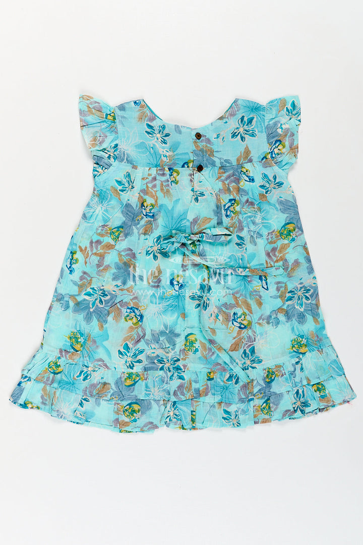 The Nesavu Girls Fancy Frock Girls Latest New Design Frock in Aqua Rayon with Floral Digital Print and Flowy Ruffle Details Nesavu Nesavu Girls Latest New Design Frock Aqua Rayon Floral Print Ruffle Hem