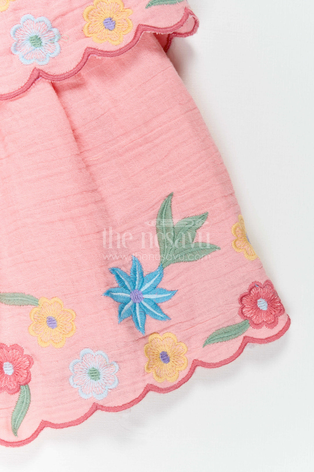 The Nesavu Girls Cotton Frock Girls Layered Frock for Playful Celebrations and Summer Outings Nesavu Nesavu Girls Layered Muslin Cotton Frock With Embroidery For Playful Celebrations