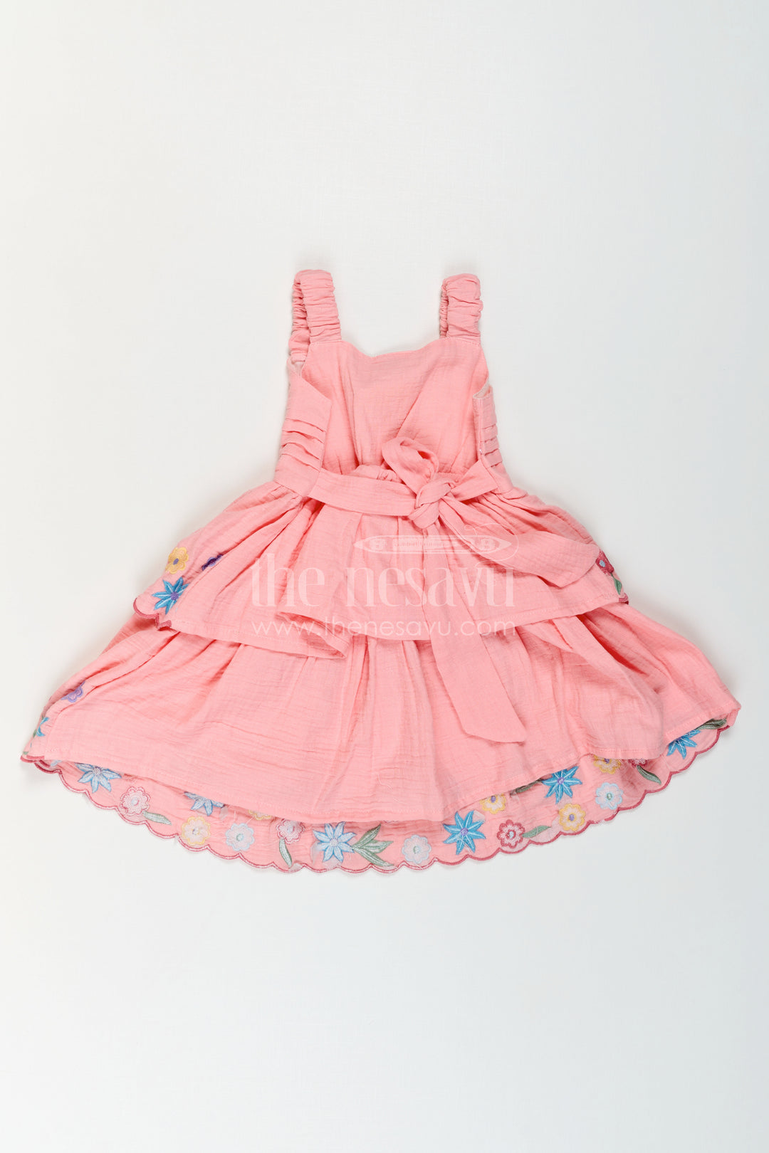The Nesavu Girls Cotton Frock Girls Layered Frock for Playful Celebrations and Summer Outings Nesavu Nesavu Girls Layered Muslin Cotton Frock With Embroidery For Playful Celebrations