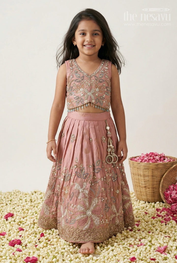 The Nesavu Girls Lehenga Choli Girls Lehenga Choli for Birthday Celebrations and Festive Events Nesavu 18 (2Y) / Pink / Viscose Silk GL909A-18 Nesavu Girls Lehenga Choli For Birthday And Festive Events With Viscose Silk And Embroidered Design