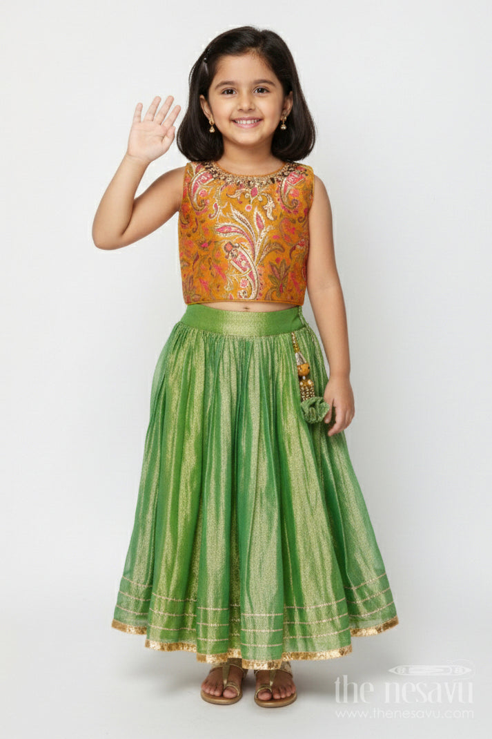 The Nesavu Girls Lehenga Choli Girls Lehenga Choli for Birthday Parties and Family Occasions Nesavu 16 (1Y) / Yellow GL803A-16 Nesavu girls lehenga choli for birthdays and festive events with chinon silk and designer yoke