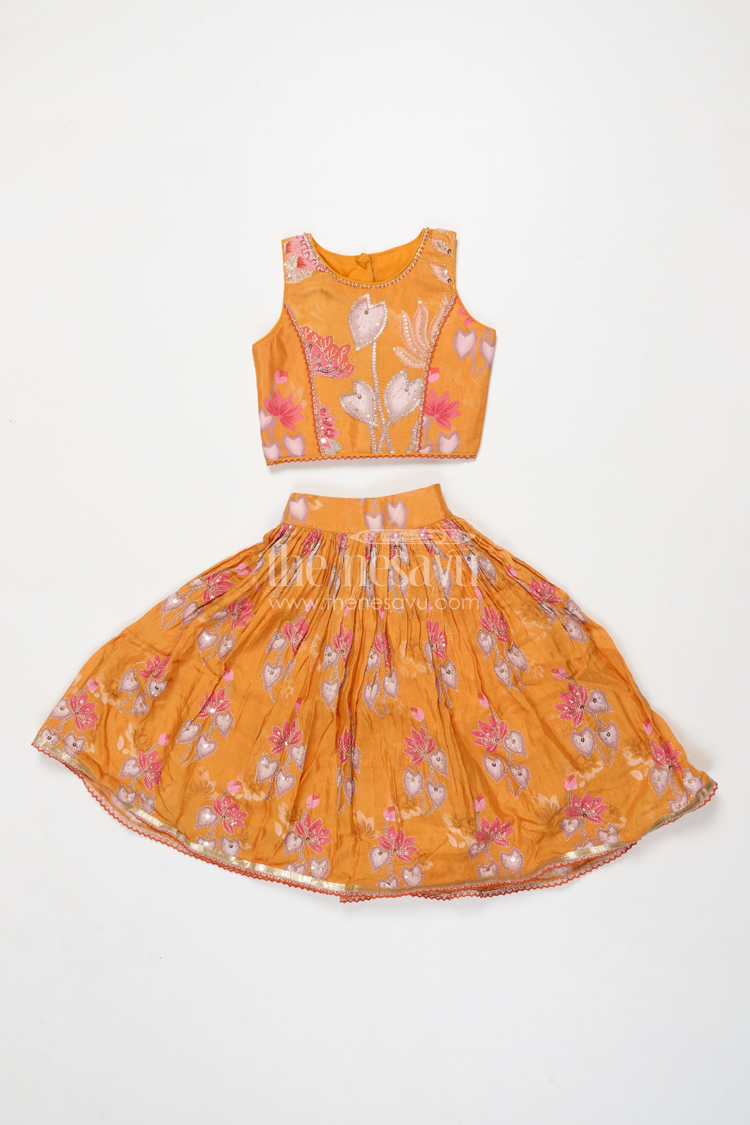 The Nesavu Girls Lehenga Choli Girls Lehenga Choli for Birthday Parties and School Cultural Days Nesavu 16 (1Y) / Yellow GL799B-16 Nesavu georgette printed girls lehenga choli with sequin embroidery for birthdays and cultural events