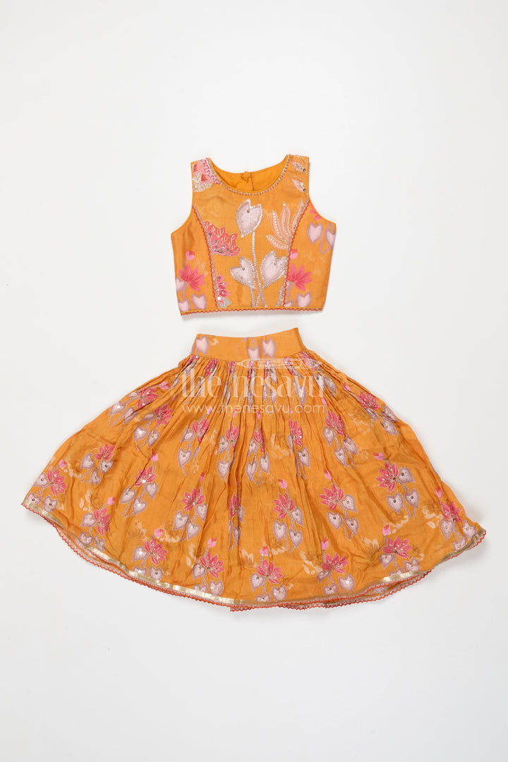 The Nesavu Girls Lehenga Choli Girls Lehenga Choli for Birthday Parties and School Cultural Days Nesavu 16 (1Y) / Yellow GL799B-16 Nesavu georgette printed girls lehenga choli with sequin embroidery for birthdays and cultural events