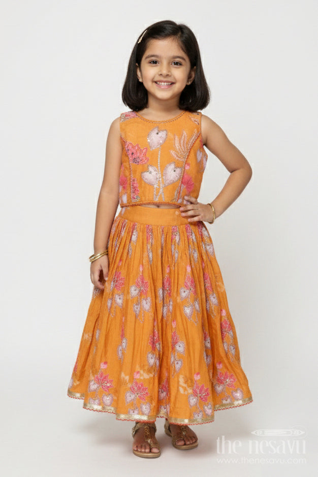 The Nesavu Girls Lehenga Choli Girls Lehenga Choli for Birthday Parties and School Cultural Days Nesavu 16 (1Y) / Yellow GL799B-16 Nesavu georgette printed girls lehenga choli with sequin embroidery for birthdays and cultural events