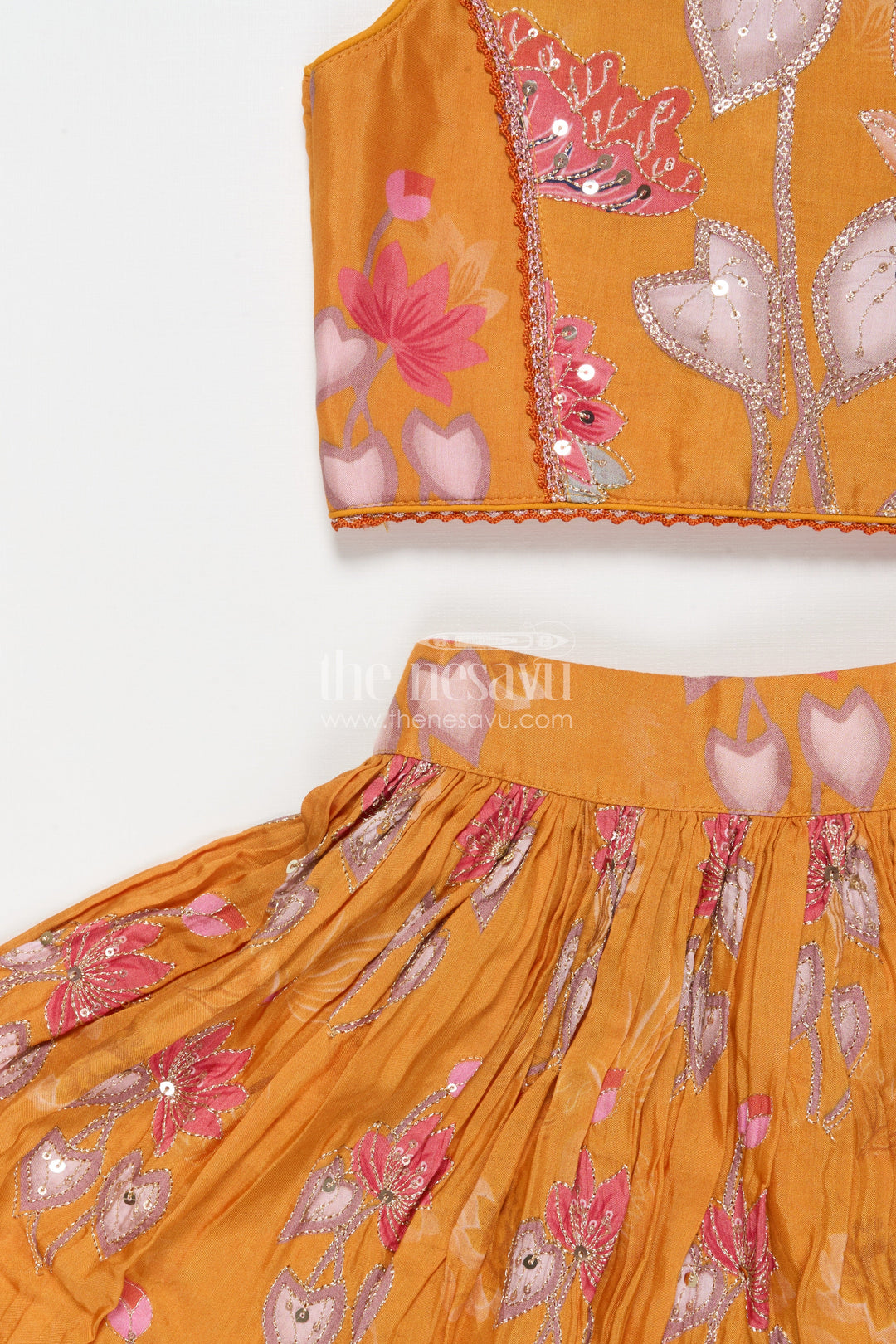 The Nesavu Girls Lehenga Choli Girls Lehenga Choli for Birthday Parties and School Cultural Days Nesavu Nesavu georgette printed girls lehenga choli with sequin embroidery for birthdays and cultural events
