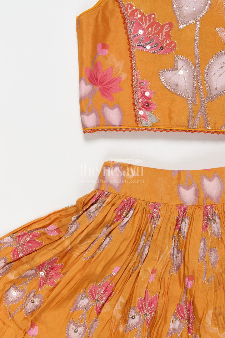 The Nesavu Girls Lehenga Choli Girls Lehenga Choli for Birthday Parties and School Cultural Days Nesavu Nesavu georgette printed girls lehenga choli with sequin embroidery for birthdays and cultural events