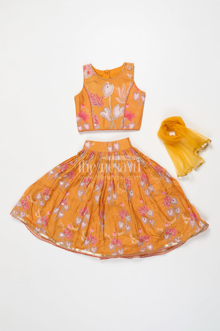 The Nesavu Girls Lehenga Choli Girls Lehenga Choli for Birthday Parties and School Cultural Days Nesavu Nesavu georgette printed girls lehenga choli with sequin embroidery for birthdays and cultural events