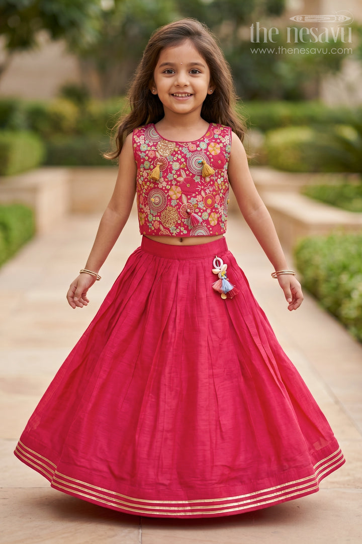 The Nesavu Girls Lehenga Choli Girls Lehenga Choli for Birthdays and Festive Celebrations Nesavu 18 (2Y) / Pink / Viscose GL919A-18 Nesavu Girls Lehenga Choli For Birthdays And Festive Occasions With Embroidered Yoke Viscose Silk Outfit
