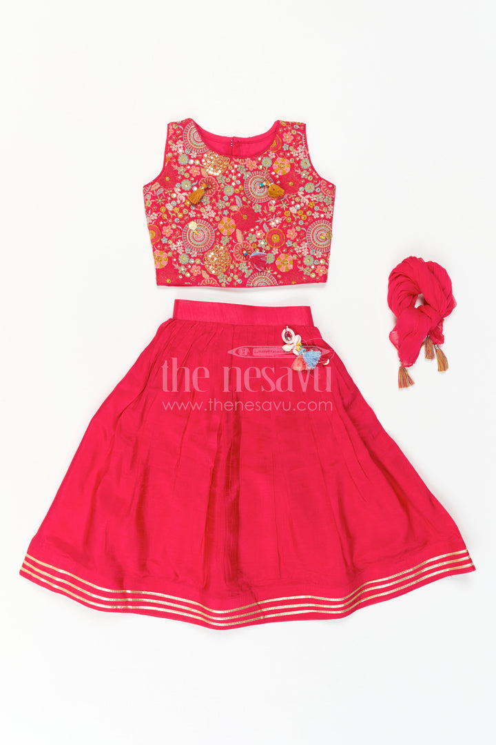The Nesavu Girls Lehenga Choli Girls Lehenga Choli for Birthdays and Festive Celebrations Nesavu Nesavu Girls Lehenga Choli For Birthdays And Festive Occasions With Embroidered Yoke Viscose Silk Outfit