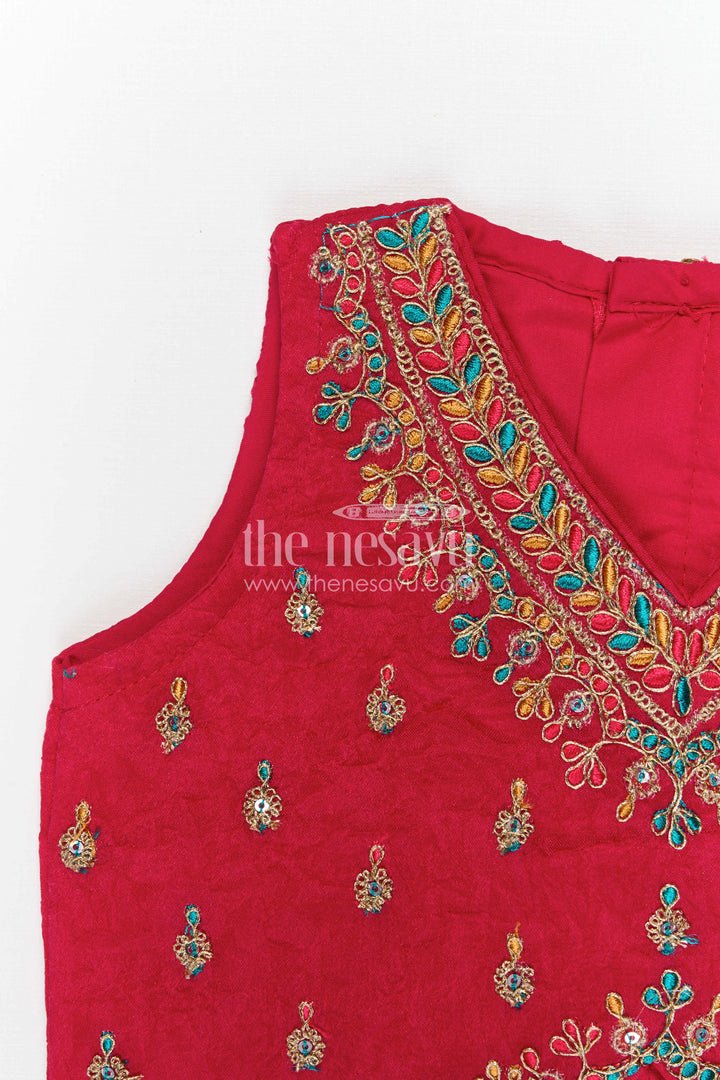 The Nesavu Girls Lehenga Choli Girls Lehenga Choli for Festive Celebrations and Birthday Parties Nesavu Nesavu Girls Textured Viscose Silk Lehenga Choli With Embroidered Yoke For Festive Celebrations