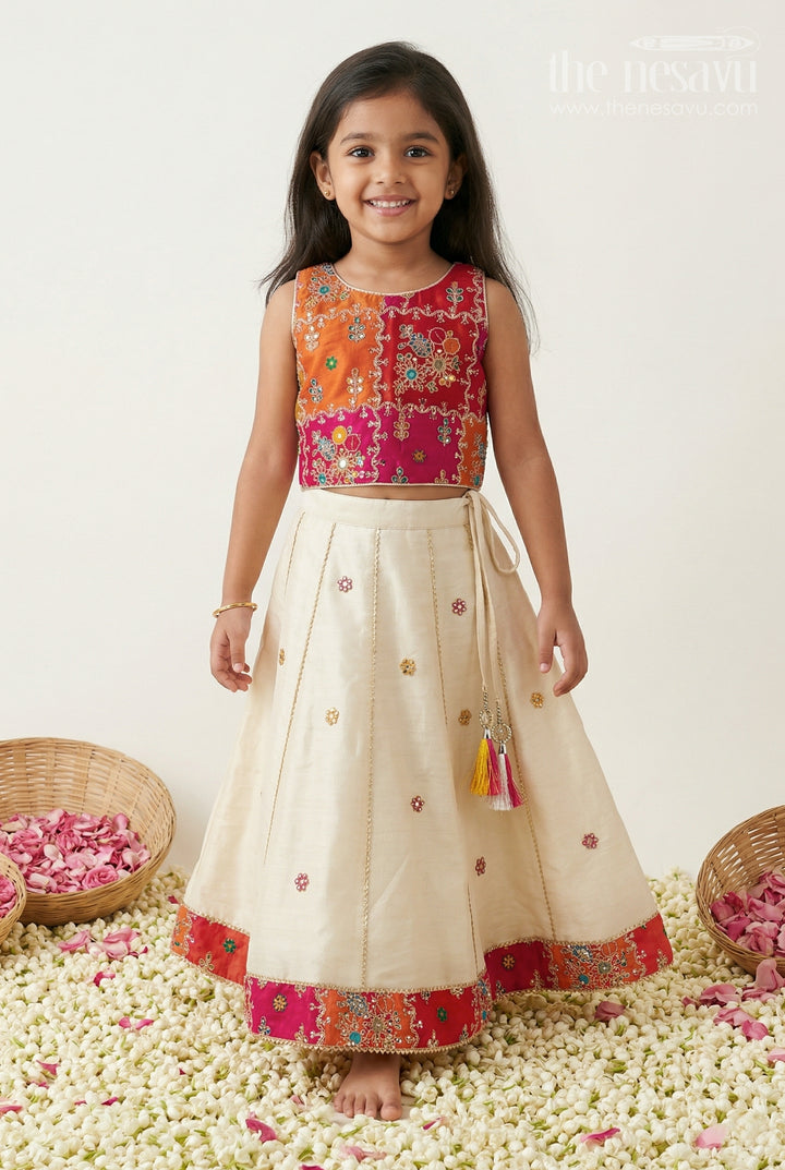 The Nesavu Girls Lehenga Choli Girls Lehenga Choli for Festive Celebrations and Traditional Wear Nesavu 16 (1Y) / Blue / Viscose GL903B-16 Nesavu Girls Lehenga Choli For Festive Celebrations With Textured Viscose Silk And Embroidered Yoke Design