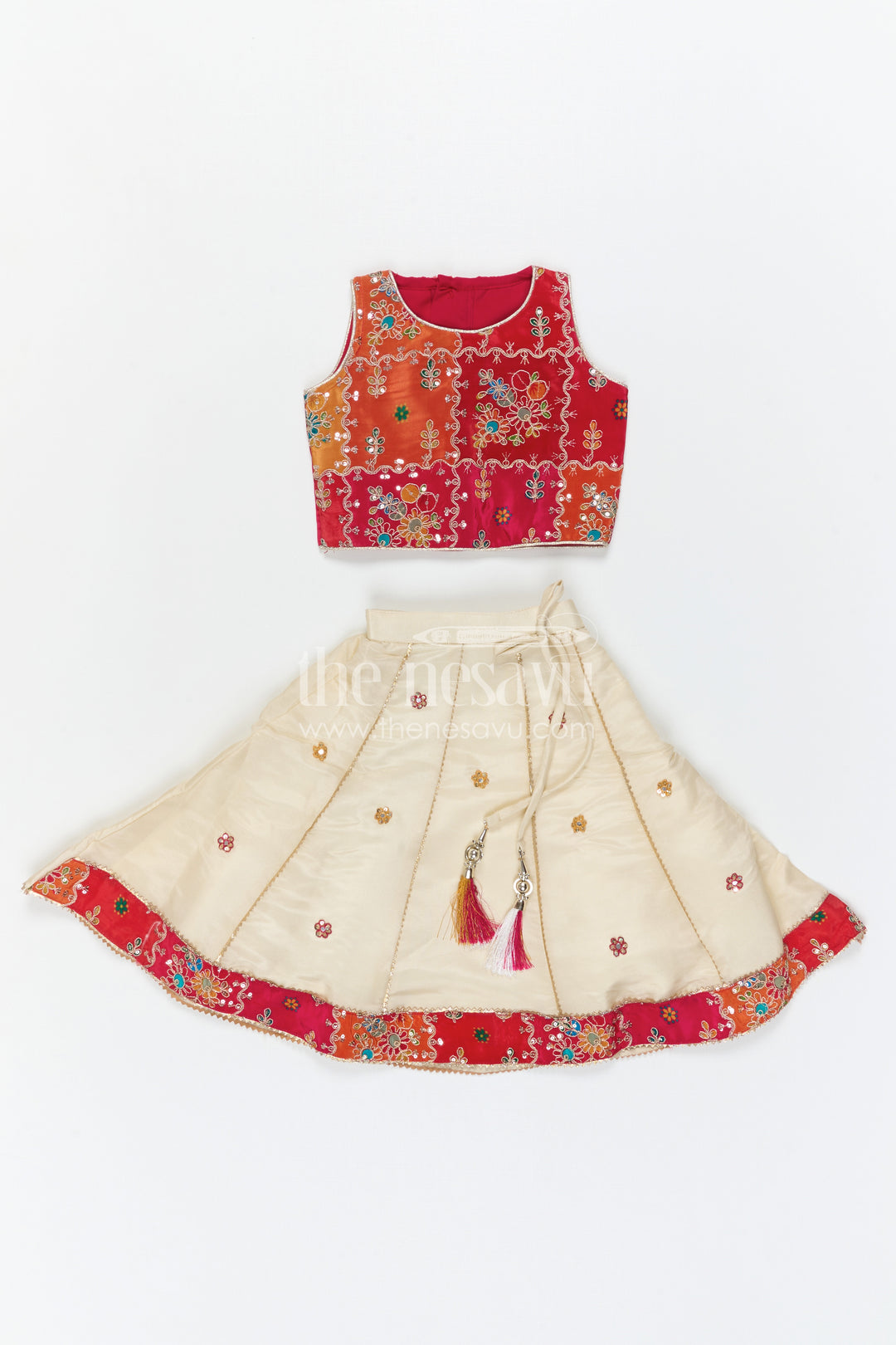 The Nesavu Girls Lehenga Choli Girls Lehenga Choli for Festive Celebrations and Traditional Wear Nesavu Nesavu Girls Lehenga Choli For Festive Celebrations With Textured Viscose Silk And Embroidered Yoke Design