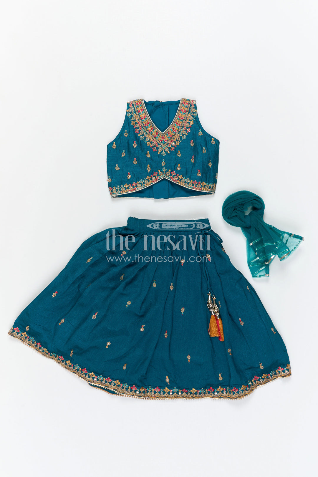 The Nesavu Girls Lehenga Choli Girls Lehenga Choli for Festive Celebrations and Traditional Wear Nesavu Nesavu Girls Lehenga Choli For Festive Celebrations With Textured Viscose Silk And Embroidered Yoke Design