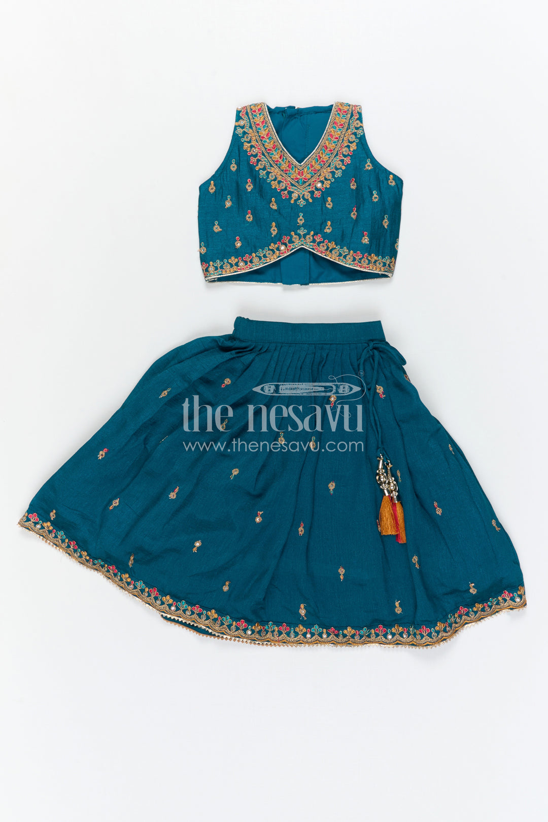 The Nesavu Girls Lehenga Choli Girls Lehenga Choli for Festive Celebrations and Traditional Wear Nesavu Nesavu Girls Lehenga Choli For Festive Celebrations With Textured Viscose Silk And Embroidered Yoke Design