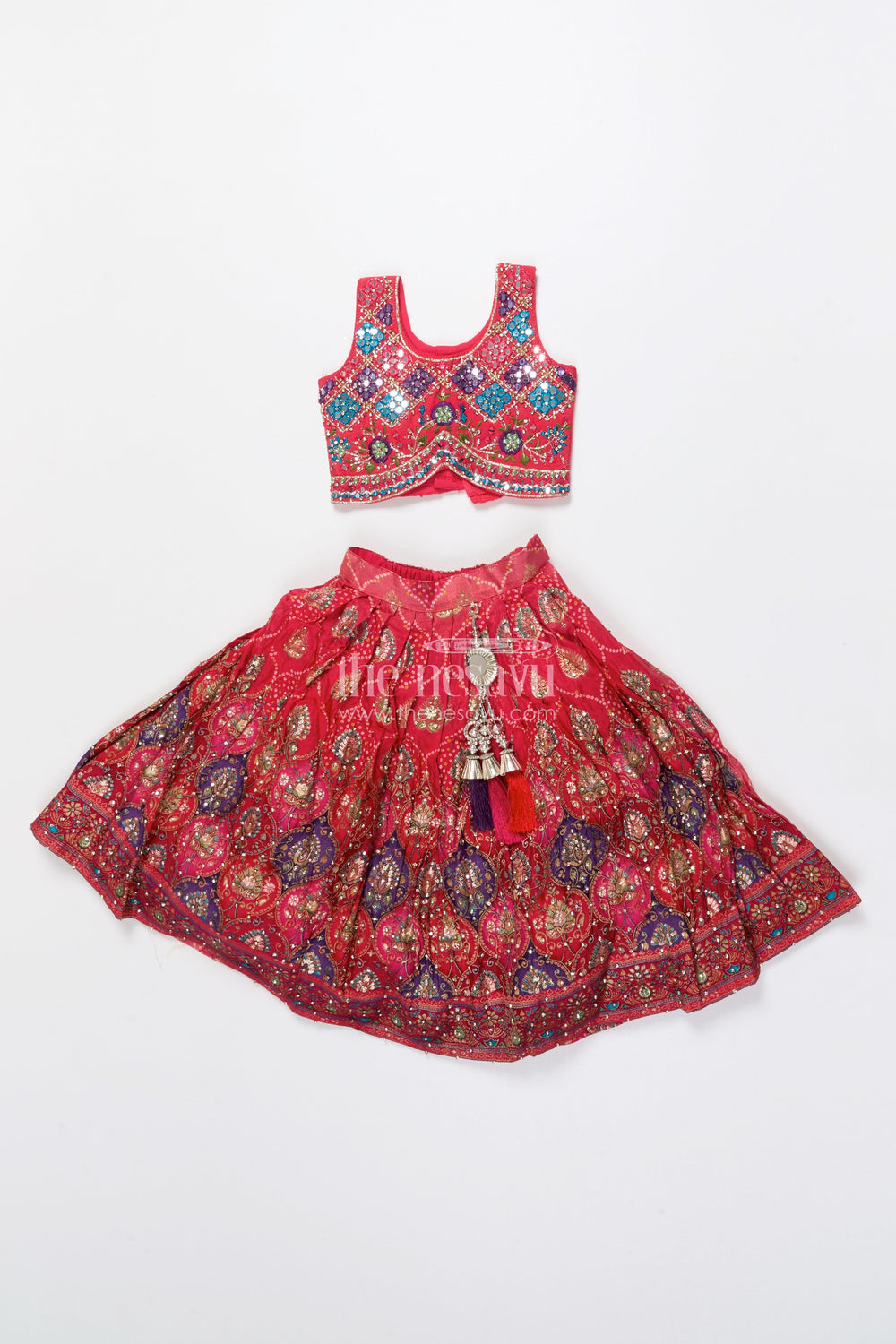 The Nesavu Girls Lehenga Choli Girls Lehenga Choli for Festive Functions and Family Weddings Nesavu 16 (1Y) / Red GL696A-16 Nesavu girls lehenga choli viscose silk designer yoke perfect weddings festive occasions