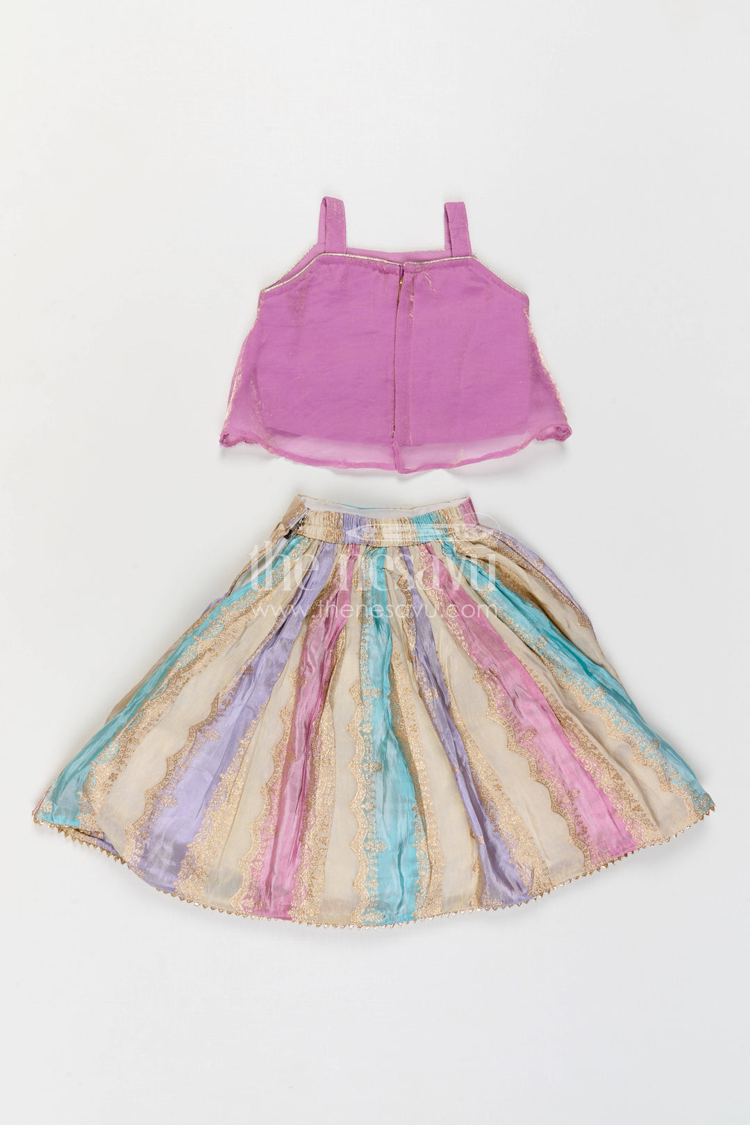 The Nesavu Girls Fancy Lehenga Girls Lehenga Choli for Festive Occasions and Culture Celebrations Nesavu Nesavu Girls Lehenga Choli With Mirror Embroidery Yoke In Kora Tissue Silk For Weddings And Festive Occasions