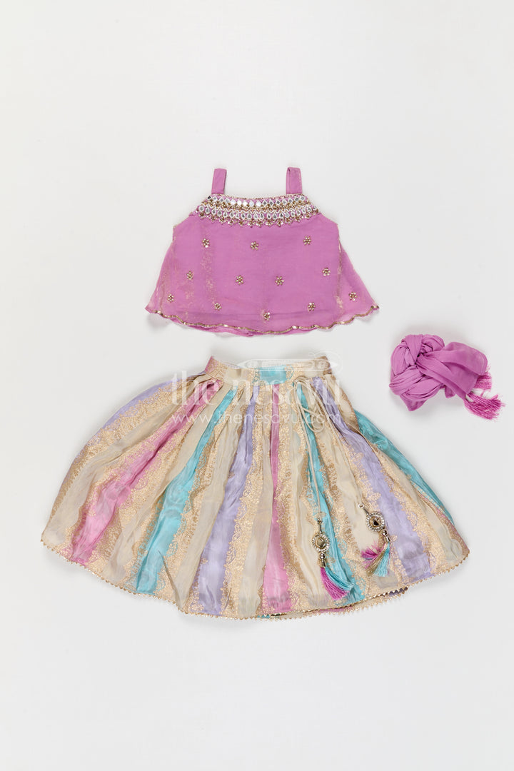 The Nesavu Girls Fancy Lehenga Girls Lehenga Choli for Festive Occasions and Culture Celebrations Nesavu Nesavu Girls Lehenga Choli With Mirror Embroidery Yoke In Kora Tissue Silk For Weddings And Festive Occasions