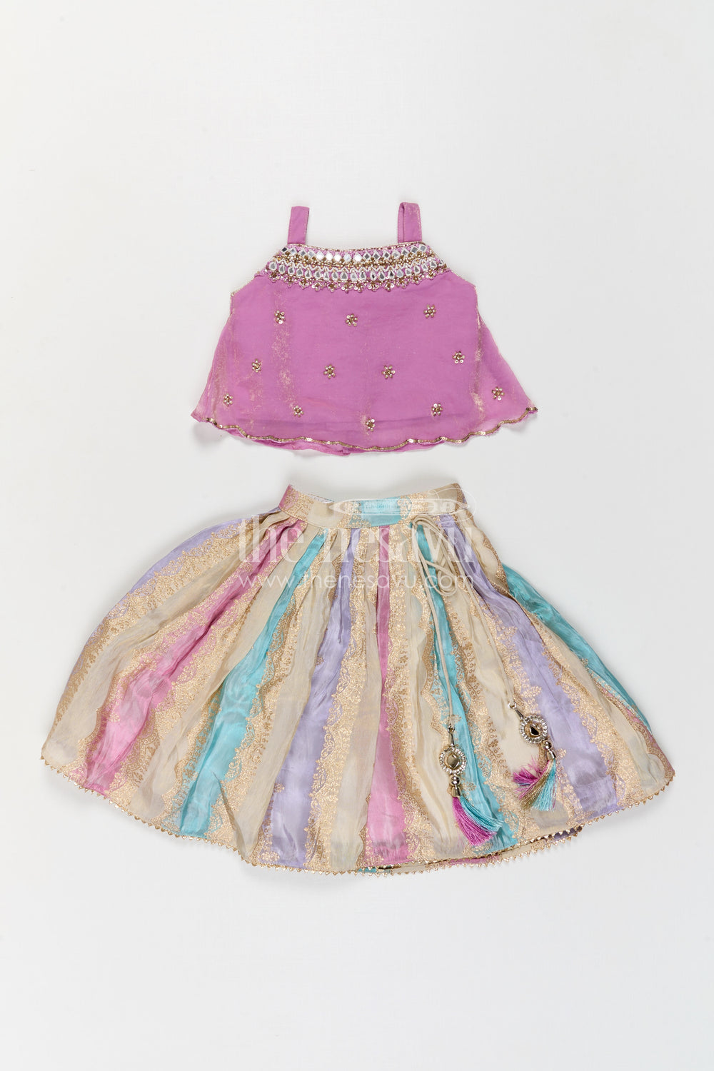 The Nesavu Girls Fancy Lehenga Girls Lehenga Choli for Festive Occasions and Culture Celebrations Nesavu Nesavu Girls Lehenga Choli With Mirror Embroidery Yoke In Kora Tissue Silk For Weddings And Festive Occasions