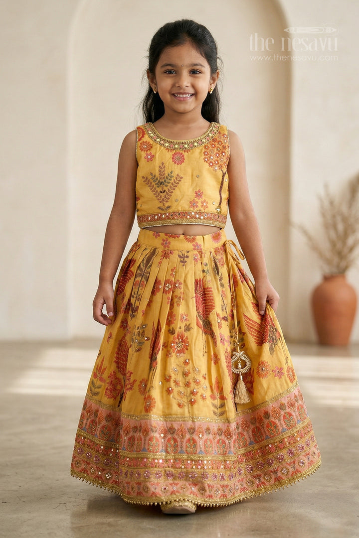 The Nesavu Girls Lehenga Choli Girls Lehenga Choli for Festive Occasions and Family Celebrations Nesavu 16 (1Y) / Yellow / Viscose Silk GL879A-16 Nesavu girls viscose silk printed lehenga choli for festive occasions weddings and family celebrations