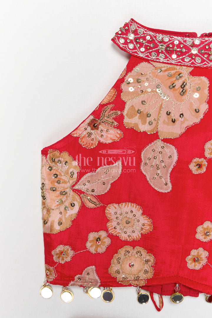 The Nesavu Girls Ethnic Lehenga Girls Lehenga Choli for Festive Weddings and Family Functions Nesavu Nesavu girls lehenga choli for festive weddings and functions in red viscose silk