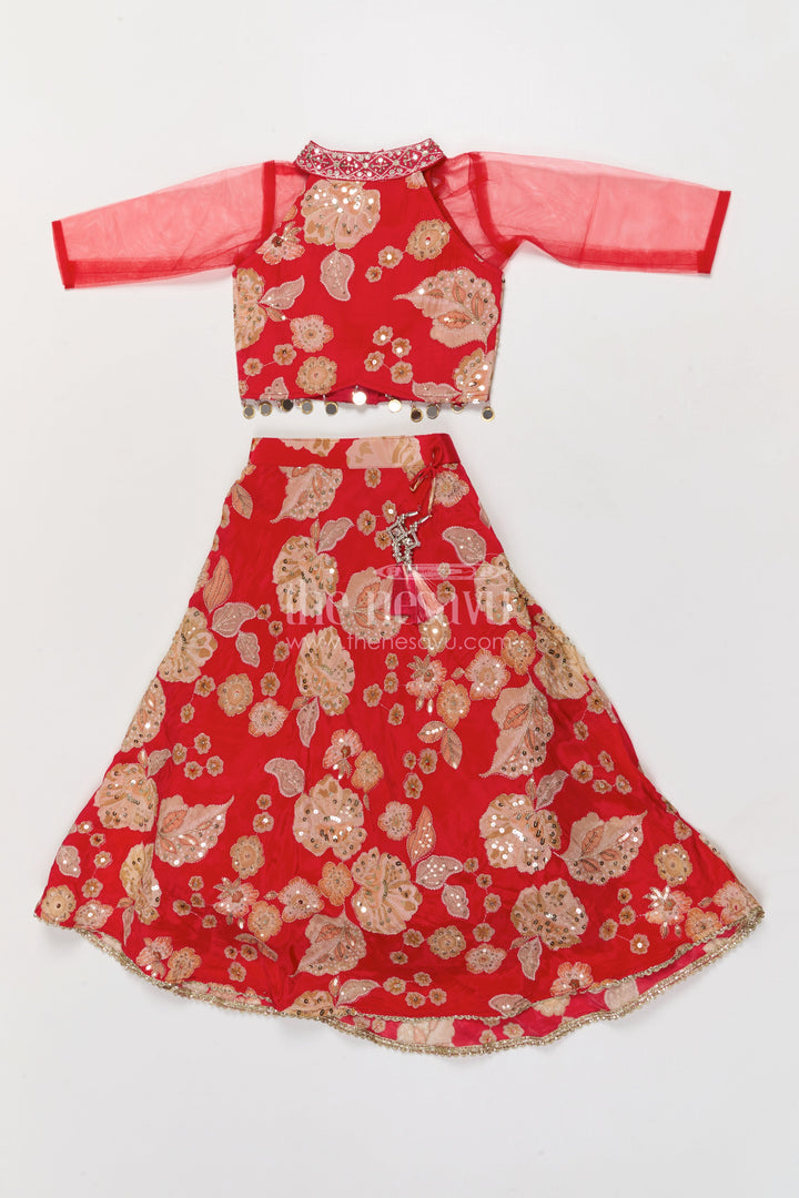 The Nesavu Girls Ethnic Lehenga Girls Lehenga Choli for Festive Weddings and Family Functions Nesavu Nesavu girls lehenga choli for festive weddings and functions in red viscose silk