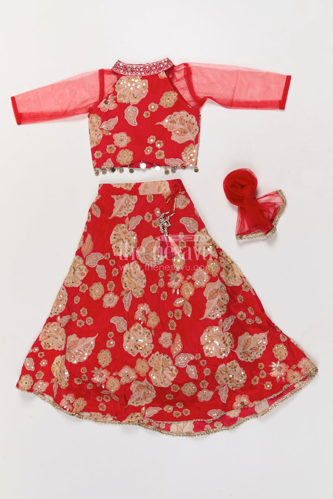 The Nesavu Girls Ethnic Lehenga Girls Lehenga Choli for Festive Weddings and Family Functions Nesavu Nesavu girls lehenga choli for festive weddings and functions in red viscose silk