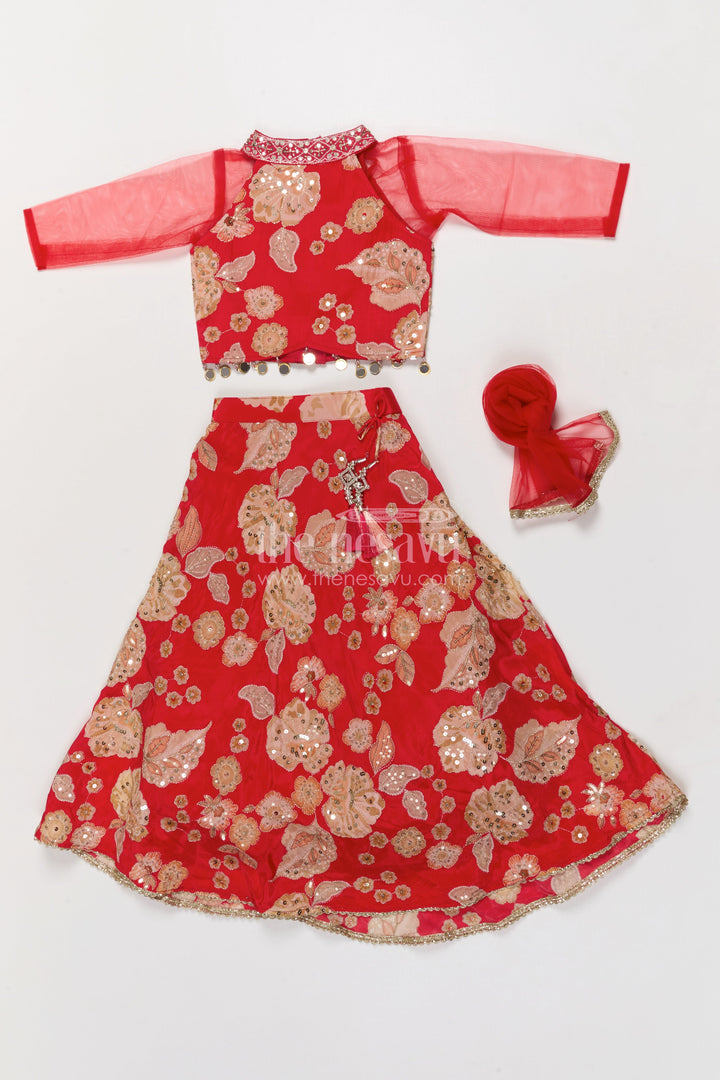 The Nesavu Girls Ethnic Lehenga Girls Lehenga Choli for Festive Weddings and Family Functions Nesavu Nesavu girls lehenga choli for festive weddings and functions in red viscose silk