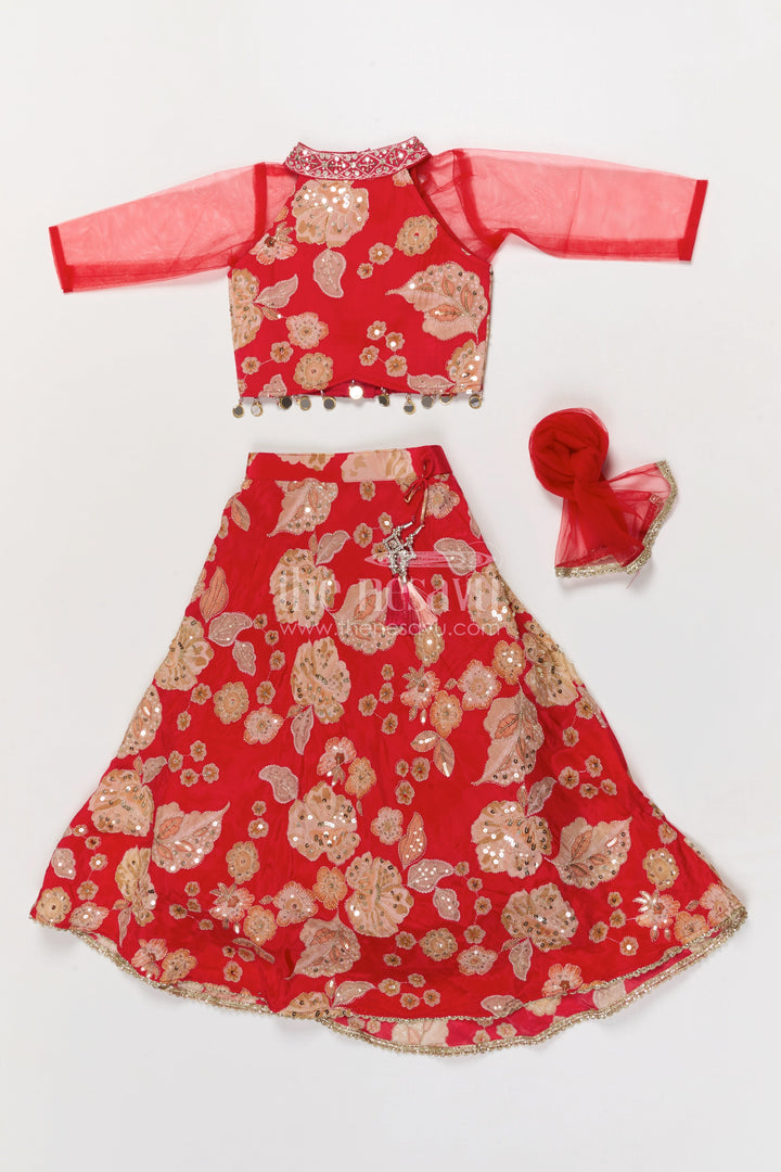 The Nesavu Girls Ethnic Lehenga Girls Lehenga Choli for Festive Weddings and Family Functions Nesavu Nesavu girls lehenga choli for festive weddings and functions in red viscose silk