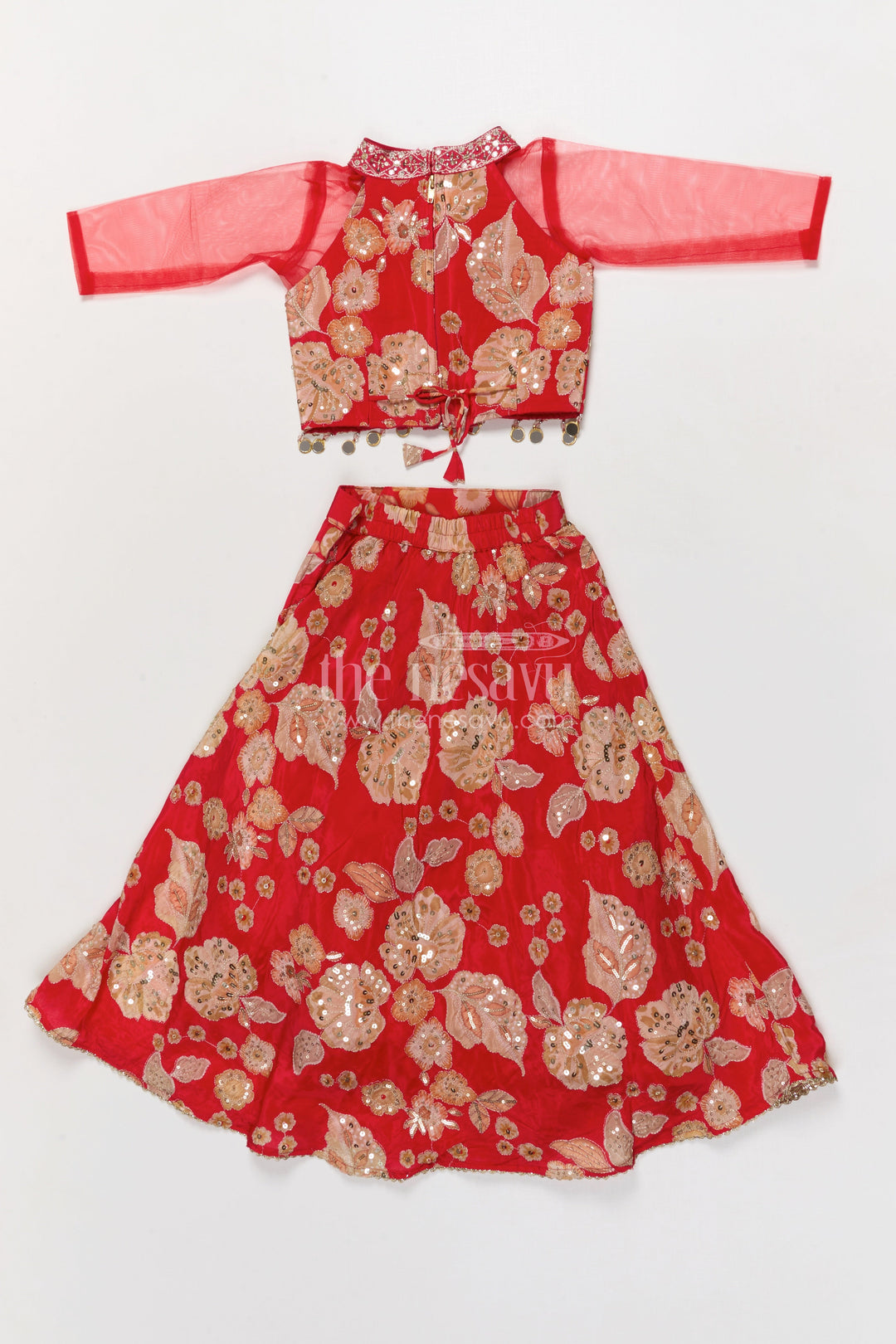 The Nesavu Girls Ethnic Lehenga Girls Lehenga Choli for Festive Weddings and Family Functions Nesavu Nesavu girls lehenga choli for festive weddings and functions in red viscose silk