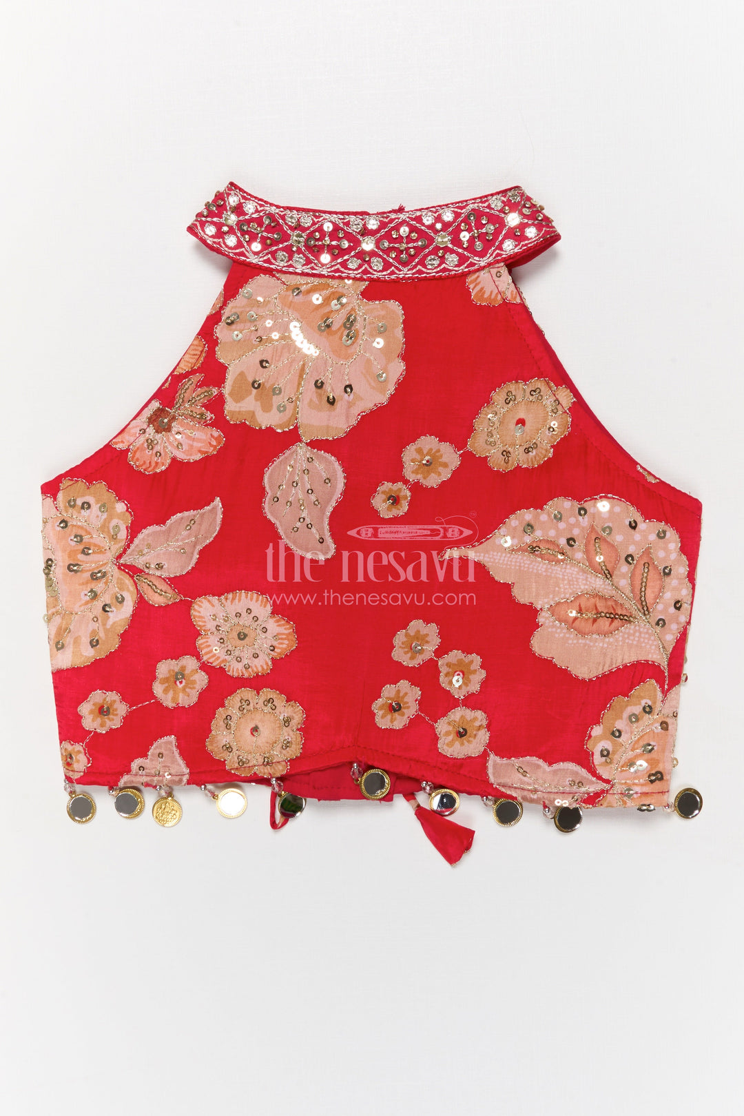 The Nesavu Girls Ethnic Lehenga Girls Lehenga Choli for Festive Weddings and Family Functions Nesavu Nesavu girls lehenga choli for festive weddings and functions in red viscose silk