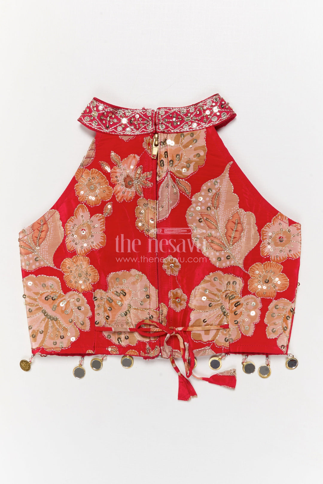 The Nesavu Girls Ethnic Lehenga Girls Lehenga Choli for Festive Weddings and Family Functions Nesavu Nesavu girls lehenga choli for festive weddings and functions in red viscose silk