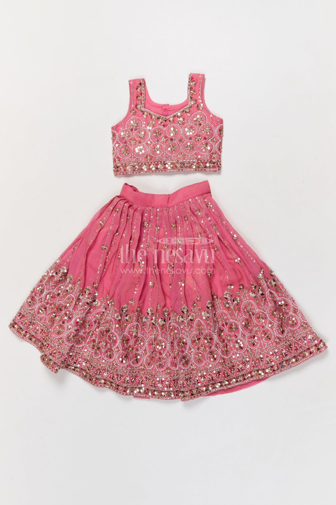 The Nesavu Girls Lehenga Choli Girls Lehenga Choli for Festive Weddings and Stage Events Nesavu 18 (2Y) / Pink / Silk Blend GL852A-18 Nesavu girls lehenga choli for weddings and festive celebrations with designer embroidery