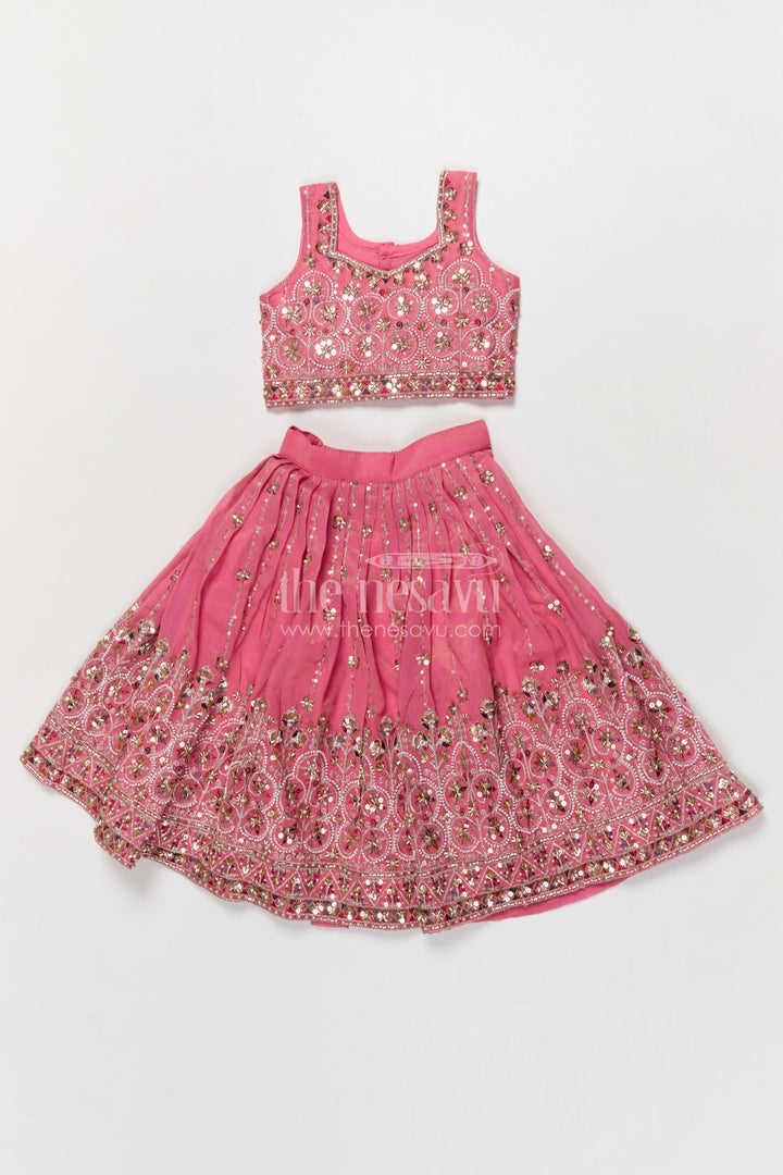 The Nesavu Girls Lehenga Choli Girls Lehenga Choli for Festive Weddings and Stage Events Nesavu 18 (2Y) / Pink / Silk Blend GL852A-18 Nesavu girls lehenga choli for weddings and festive celebrations with designer embroidery