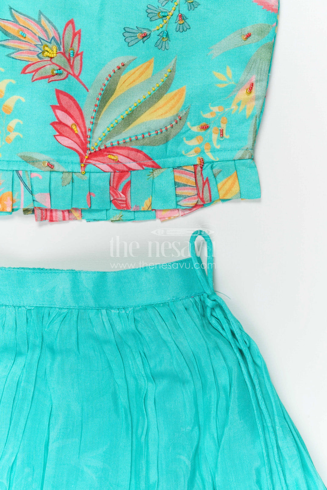 The Nesavu Girls Lehenga Choli Girls Lehenga Choli for Weddings and Festivals Events Nesavu Nesavu girls modal silk lehenga choli for weddings and festive celebrations with floral digital print