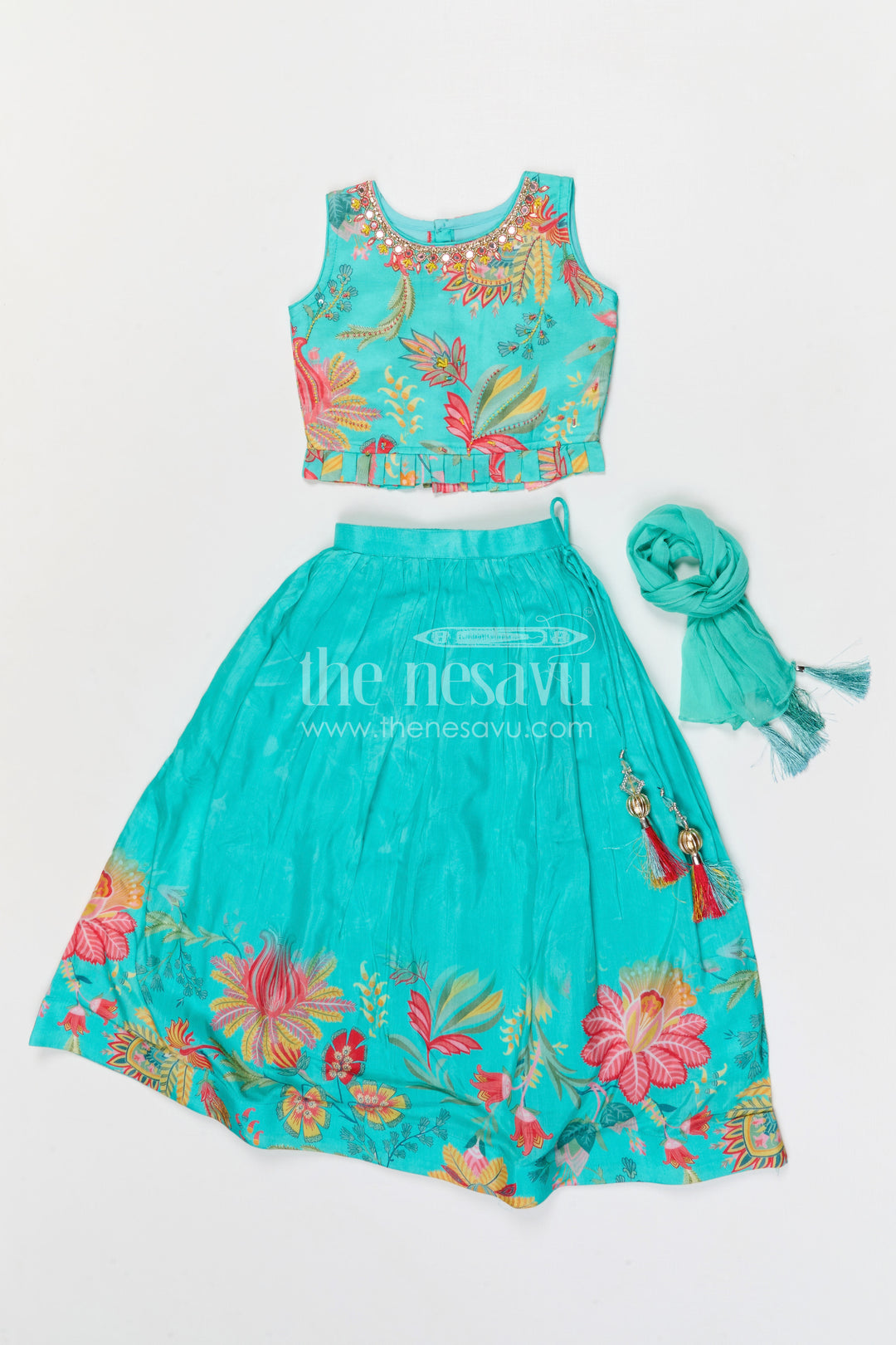 The Nesavu Girls Lehenga Choli Girls Lehenga Choli for Weddings and Festivals Events Nesavu Nesavu girls modal silk lehenga choli for weddings and festive celebrations with floral digital print