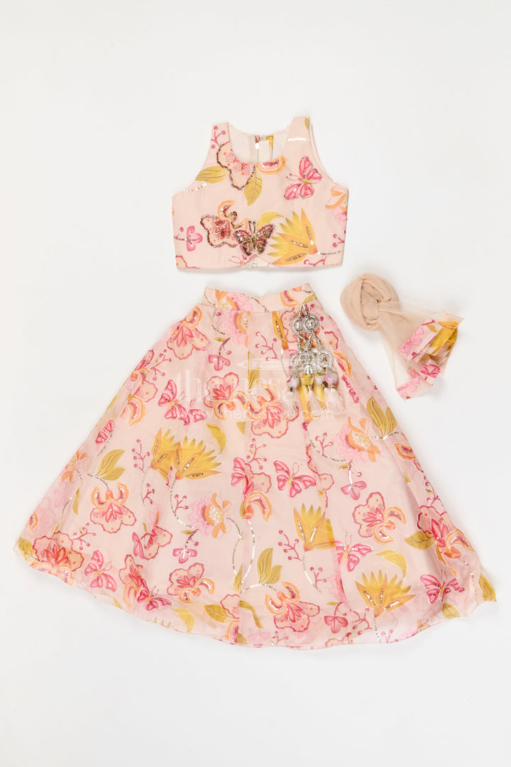 The Nesavu Girls Lehenga Choli Girls Lehenga Choli for Weddings and Festive Celebration Nesavu Nesavu girls tissue organza printed lehenga choli for weddings festive celebrations and special occasions