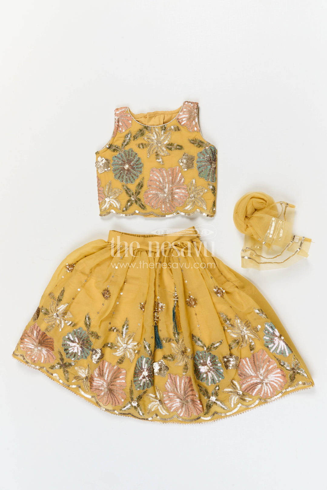 The Nesavu Girls Lehenga Choli Girls Lehenga Choli for Weddings and Festive Family Celebrations Nesavu Nesavu Girls Viscose Silk Lehenga Choli With Embroidered Yoke For Weddings And Festive Celebrations