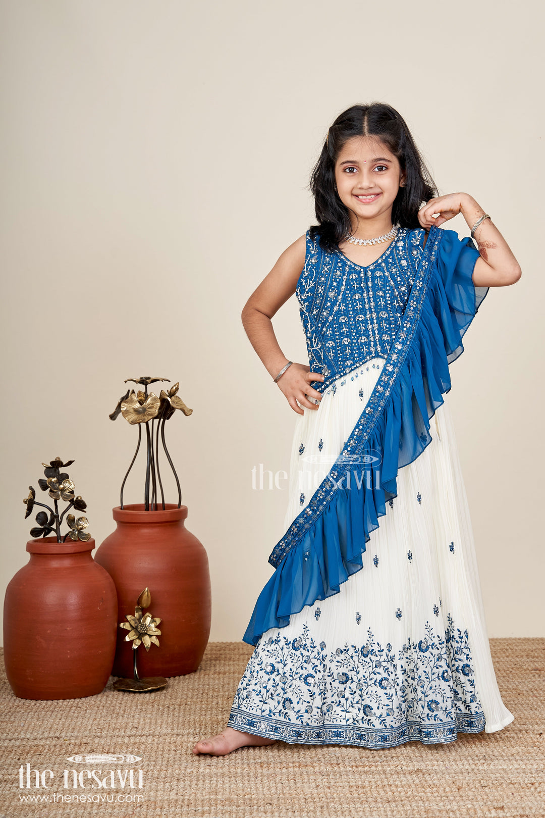 The Nesavu Girls Lehenga Choli Girls Lehenga Choli For Weddings And Festive Family Events Nesavu 16 (1Y) / Blue GL808A-16 Nesavu Girls Lehenga Choli Wedding Wear Embroidered Georgette Festive Outfit Kids