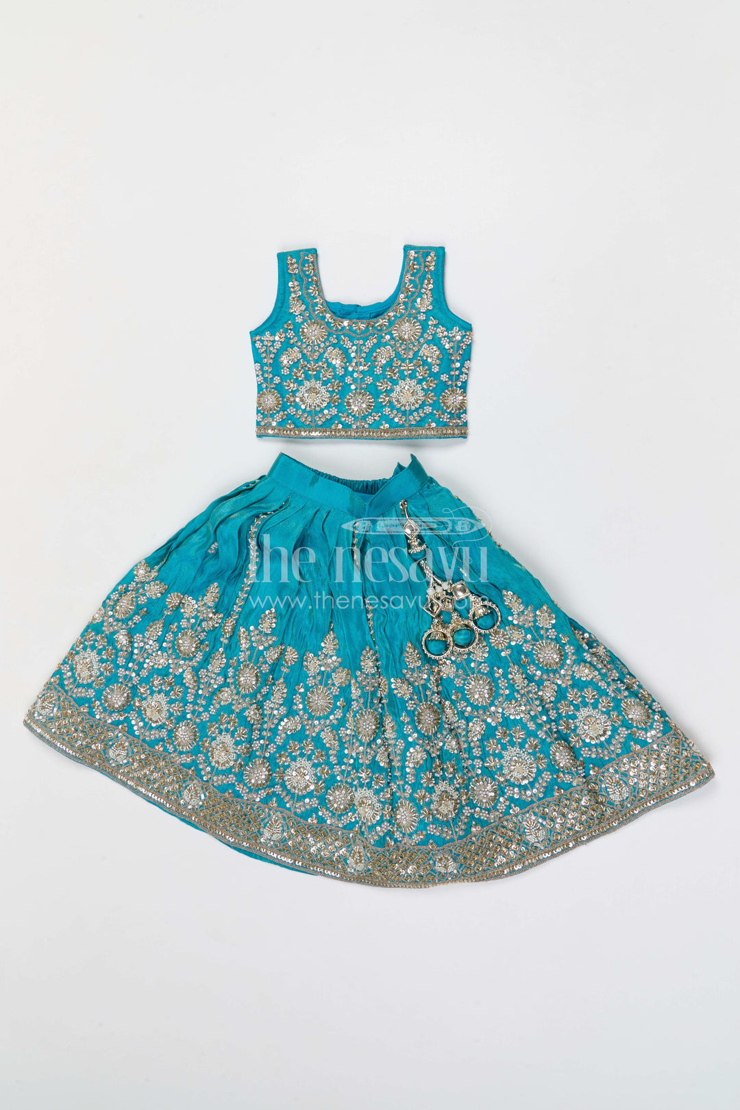 The Nesavu Girls Lehenga Choli Girls Lehenga Choli for Weddings and Festive Family Functions Nesavu 18 (2Y) / Green / Viscose Silk GL897A-18 Nesavu girls lehenga choli for weddings festive celebrations viscose silk outfit with designer embroidery