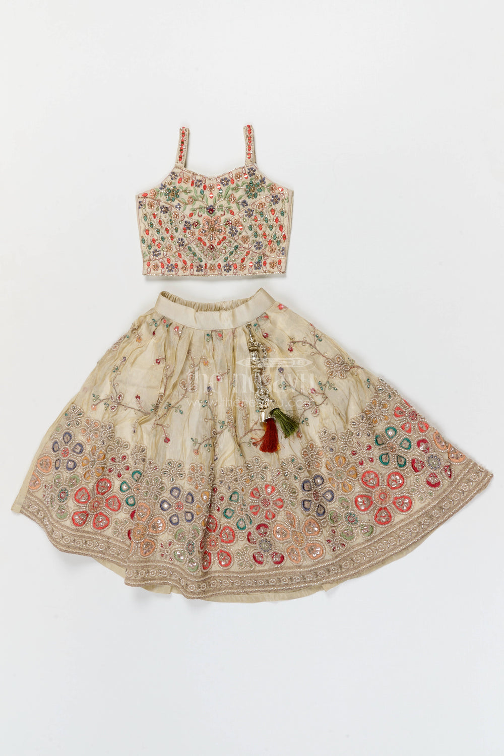 The Nesavu Girls Lehenga Choli Girls Lehenga Choli for Weddings and Festive Occasions Nesavu 18 (2Y) / Cream / Viscose Silk GL677B-18 Nesavu girls lehenga choli for weddings and festive occasions with designer embroidery