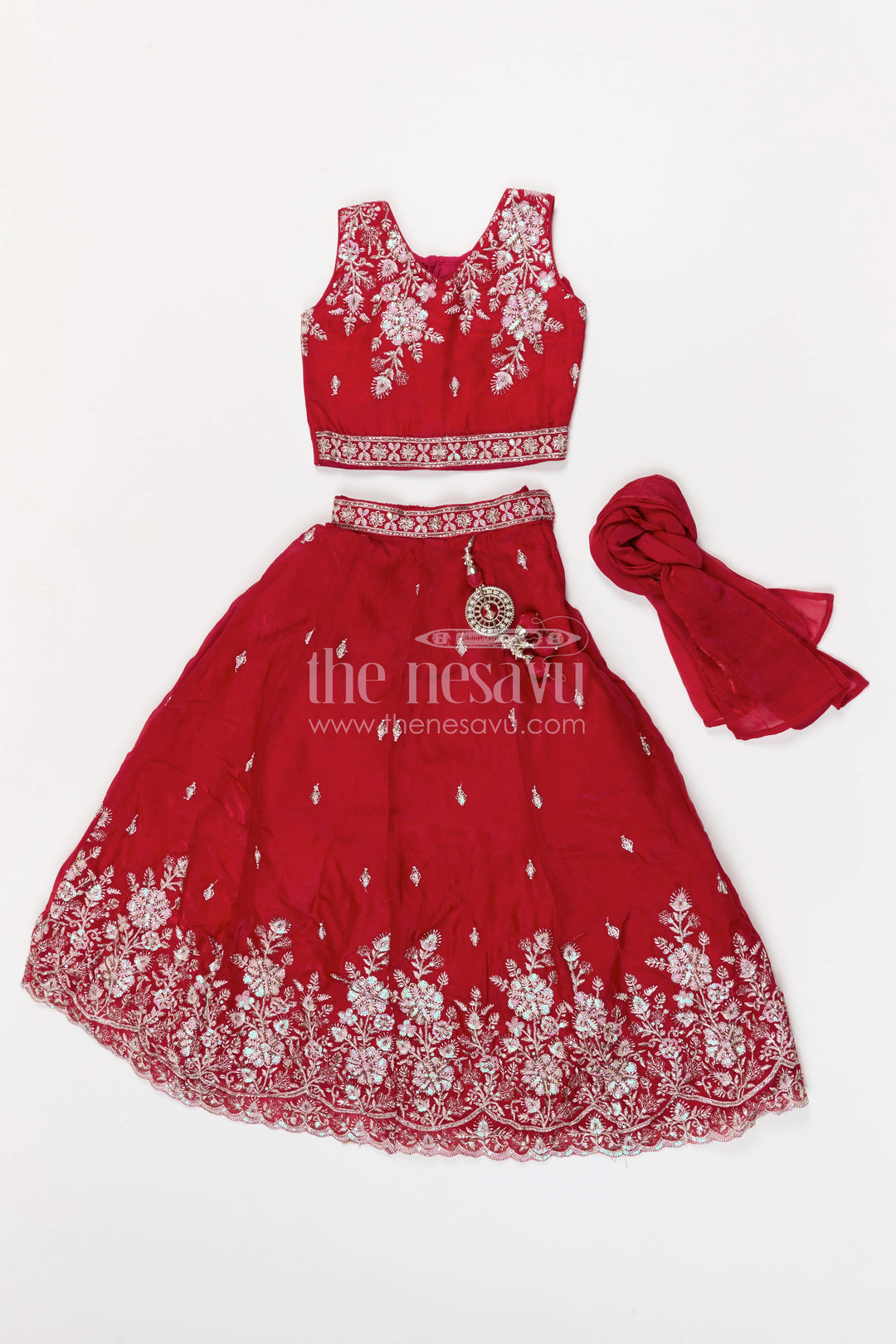 The Nesavu Girls Lehenga Choli Girls Lehenga Choli for Weddings and Festives Nesavu Nesavu girls silk crepe embroidered lehenga choli for weddings festive celebrations and special occasions
